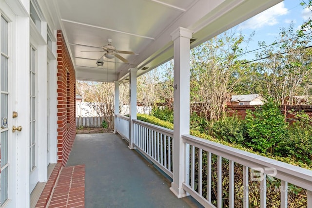 view of patio / terrace with a ceiling fan and covered porch