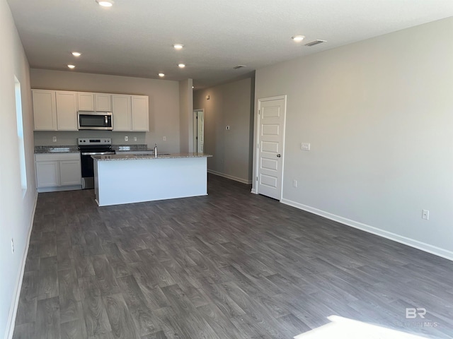 13729 Shea Cir, Foley, AL 36535 - kitchen with stainless steel appliances, white cabinetry, dark wood-style floors, recessed lighting, and baseboards