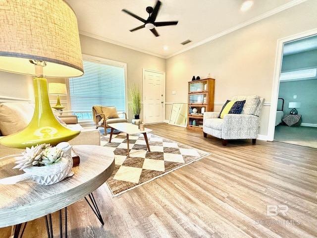 33 Cottage Dr, Fairhope, AL 36532 - living area with wood finished floors, ornamental molding, a ceiling fan, and recessed lighting