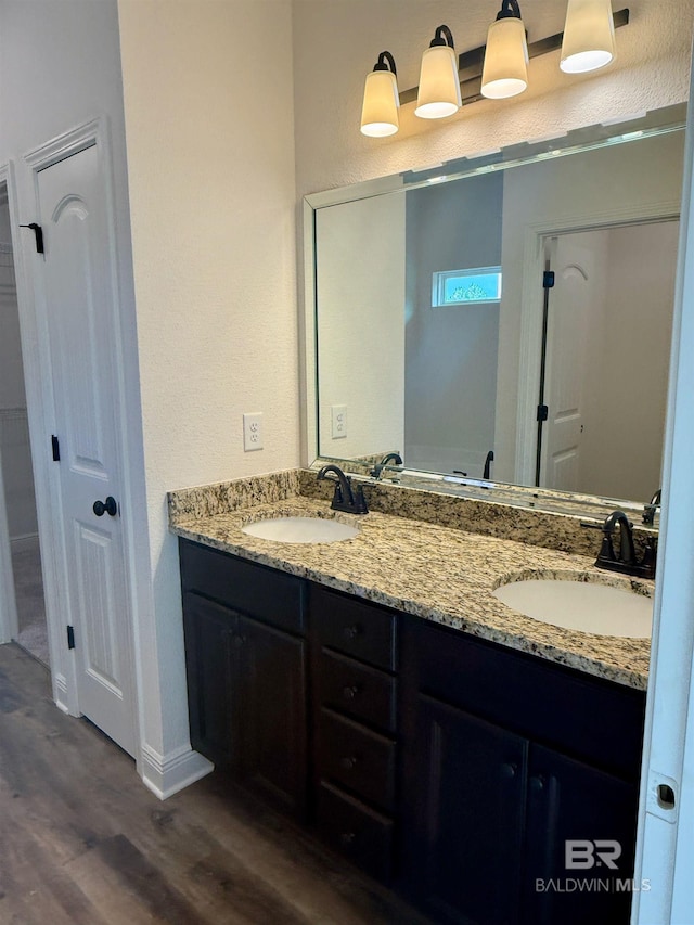 bathroom featuring hardwood / wood-style flooring and vanity