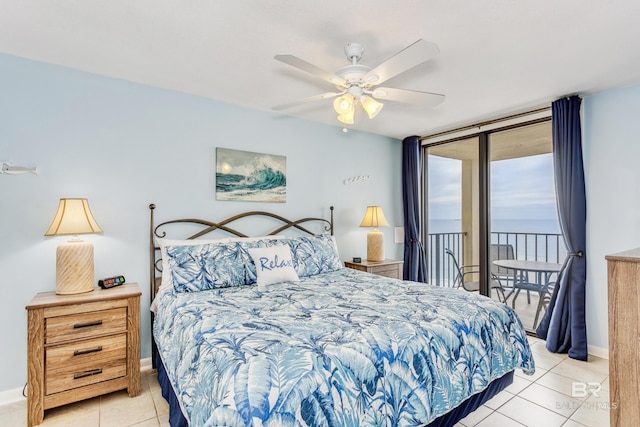 24160 Perdido Beach Blvd Unit 2073, Orange Beach, AL 36561 - tiled bedroom with access to exterior, ceiling fan, and a water view