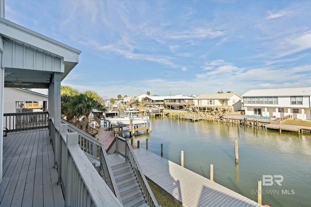 dock area with a water view