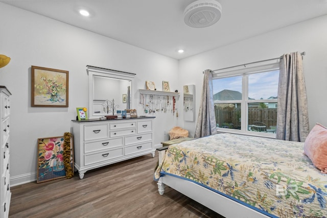 4142 Montague Dr, Gulf Shores, AL 36542 - bedroom with dark wood-style floors, baseboards, and recessed lighting