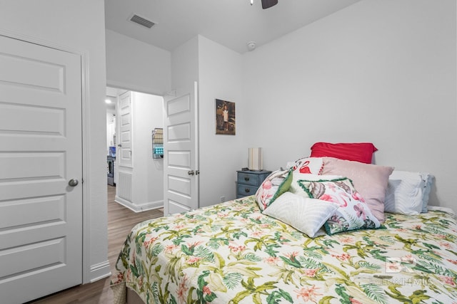 4142 Montague Dr, Gulf Shores, AL 36542 - bedroom featuring dark wood-style floors and a ceiling fan