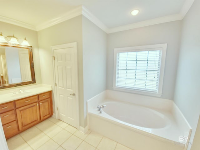 306 S Tee Dr, Fairhope, AL 36532 - full bathroom with vanity, a garden tub, tile patterned flooring, and ornamental molding