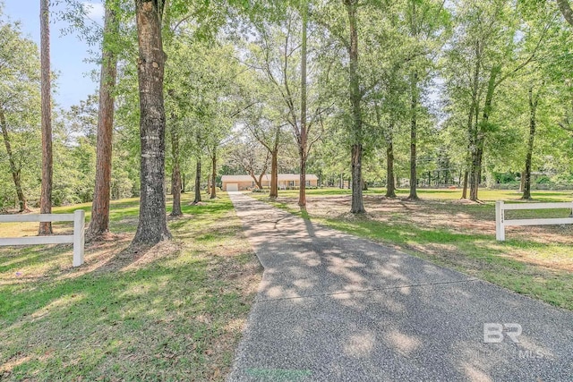 view of home's community featuring fence