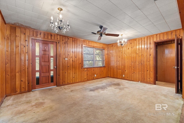 interior space with carpet floors and a notable chandelier