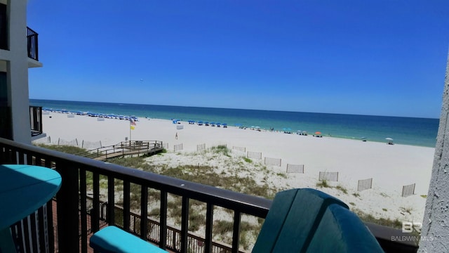 property view of water featuring a view of the beach