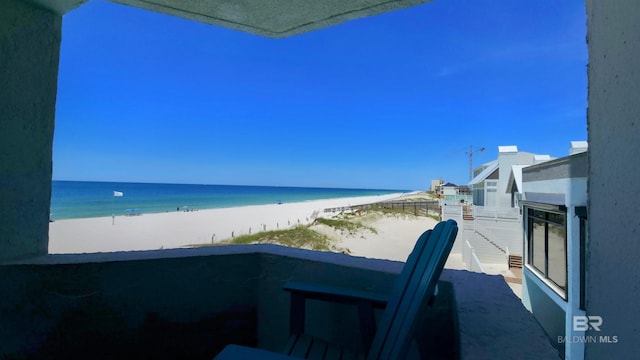 view of water feature featuring a beach view