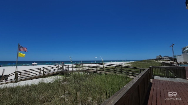 view of water feature featuring a beach view