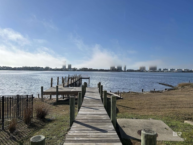 view of dock featuring a water view