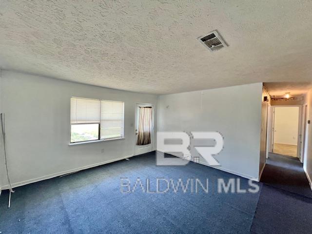 208 Lee St, Atmore, AL 36502 - carpeted spare room with baseboards, a textured ceiling, and visible vents
