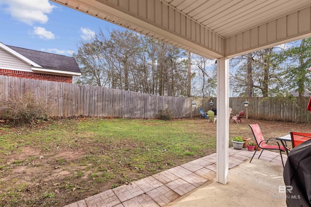 view of yard with a patio and a fenced backyard