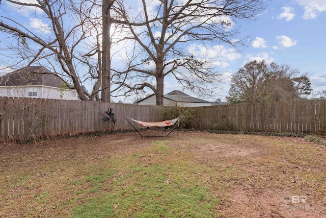 view of yard with a fenced backyard