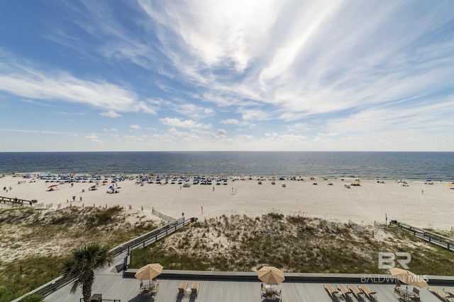 view of water feature featuring a view of the beach