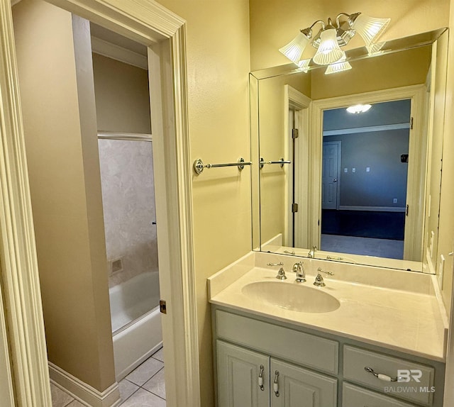 full bathroom with vanity, shower / bathing tub combination, and tile patterned floors