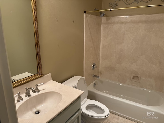 full bath with vanity, shower / tub combination, toilet, and tile patterned floors