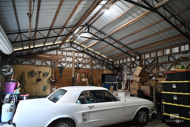 garage with metal wall