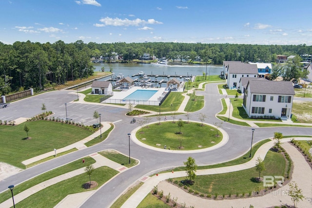 aerial view with a water view