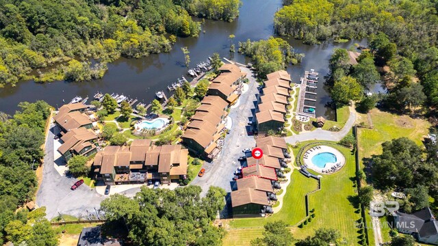 bird's eye view featuring a water view