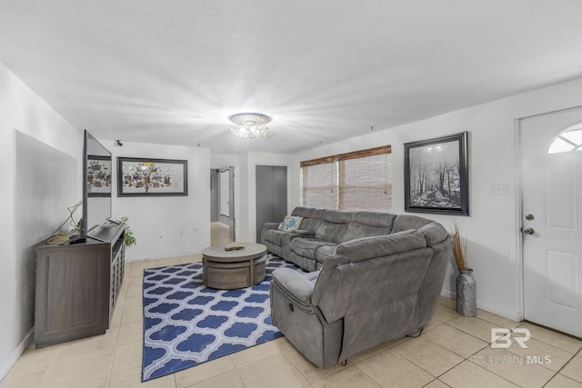 living room featuring light tile patterned floors