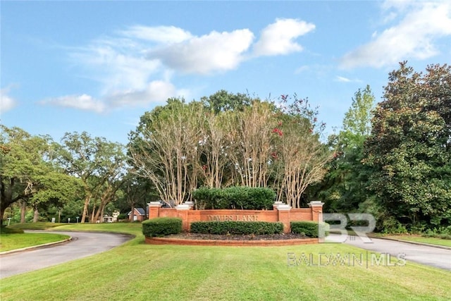 view of property's community with a lawn