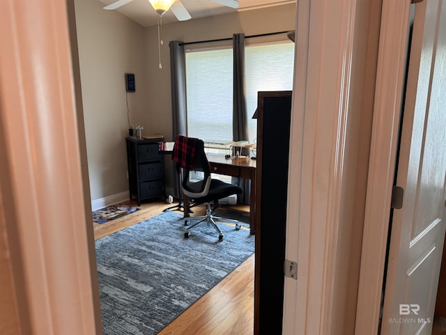 1052 Orlando Dr, Foley, AL 36535 - office space with wood finished floors, ceiling fan, and baseboards