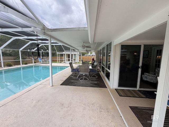 1052 Orlando Dr, Foley, AL 36535 - swimming pool with a patio, a fenced backyard, a lanai, and ceiling fan