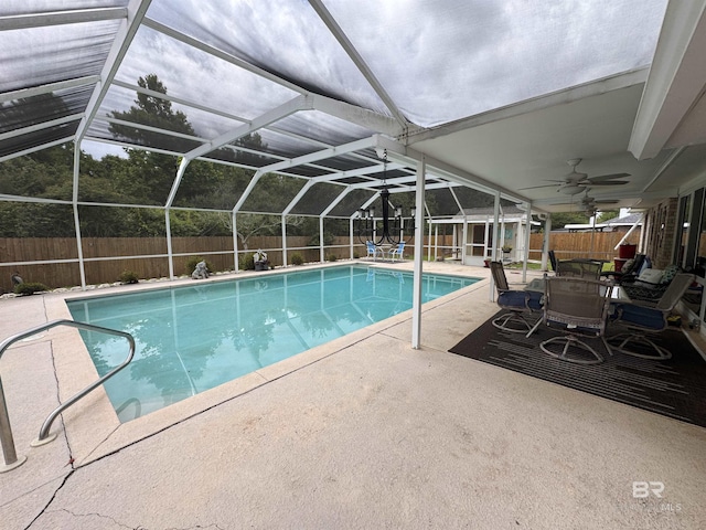 1052 Orlando Dr, Foley, AL 36535 - view of swimming pool featuring a fenced backyard, a patio, a lanai, and a ceiling fan