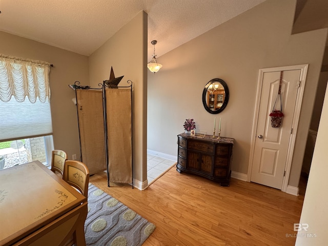 1052 Orlando Dr, Foley, AL 36535 - bedroom with vaulted ceiling, light wood finished floors, a textured ceiling, baseboards, and an office area