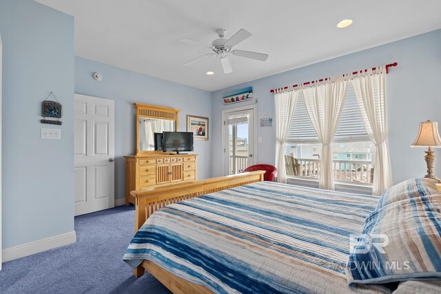 6065 Sawgrass Dr, Gulf Shores, AL 36542 - carpeted bedroom featuring access to exterior, recessed lighting, ceiling fan, and baseboards