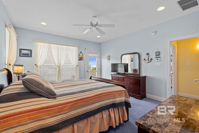 6065 Sawgrass Dr, Gulf Shores, AL 36542 - bedroom with access to exterior, recessed lighting, visible vents, and baseboards