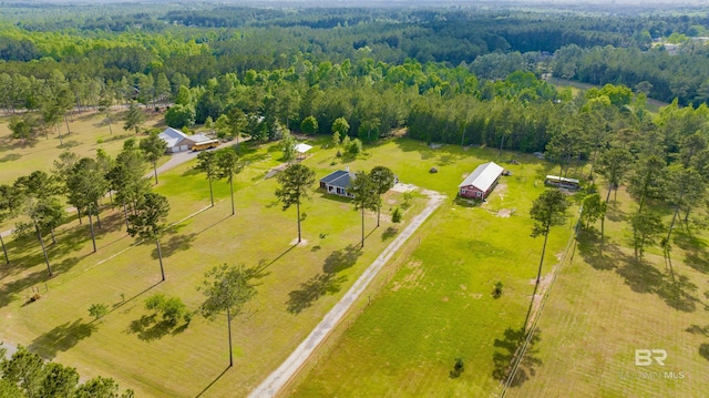 birds eye view of property with a forest view