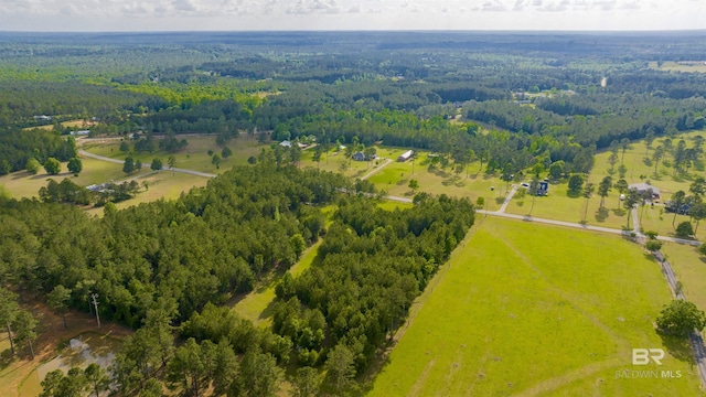 birds eye view of property featuring a wooded view