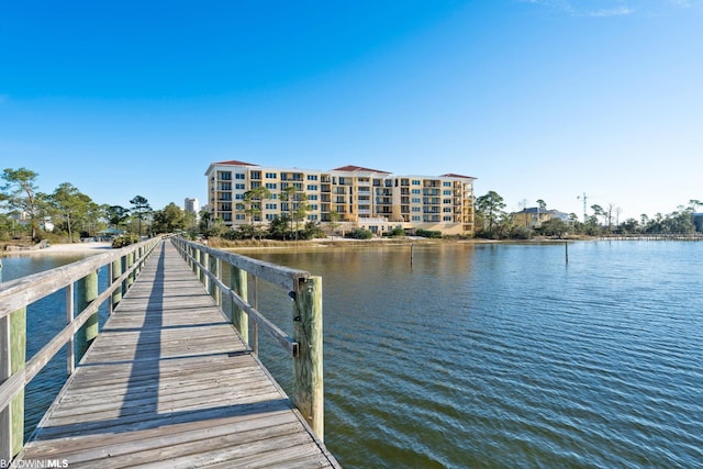 dock area featuring a water view