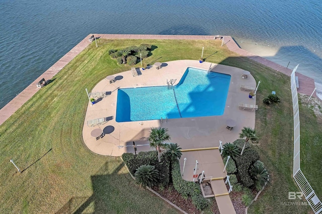 aerial view featuring a water view