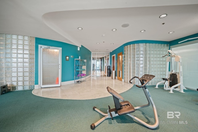 exercise room with carpet