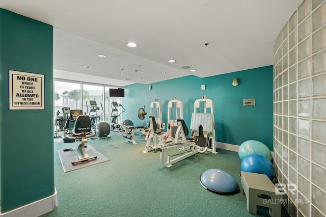 exercise room with carpet