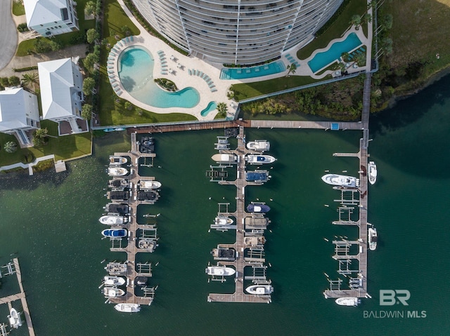 aerial view with a water view