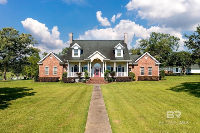 24235 County Road 87, Robertsdale, AL 36567 - cape cod-style house featuring covered porch, a chimney, and a front yard