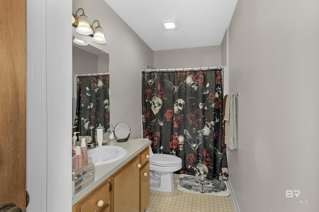 31375 Stagecoach Rd, Spanish Fort, AL 36527 - full bathroom with vanity, toilet, tile patterned flooring, and a shower with shower curtain