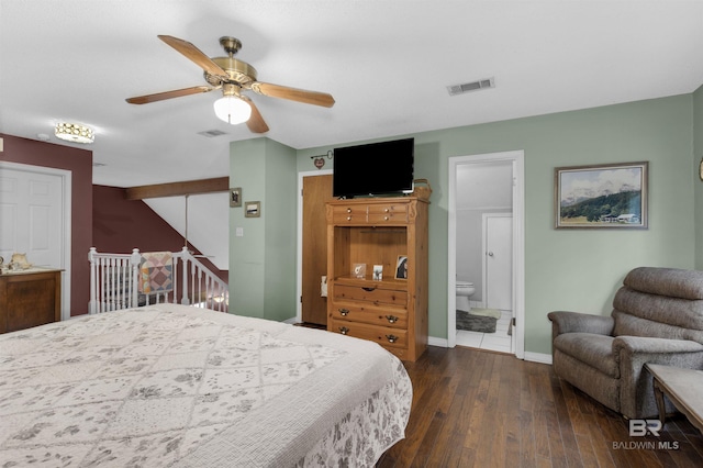 31375 Stagecoach Rd, Spanish Fort, AL 36527 - bedroom with hardwood / wood-style floors, baseboards, ceiling fan, and ensuite bathroom