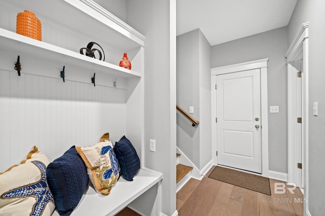 mudroom featuring light hardwood / wood-style flooring