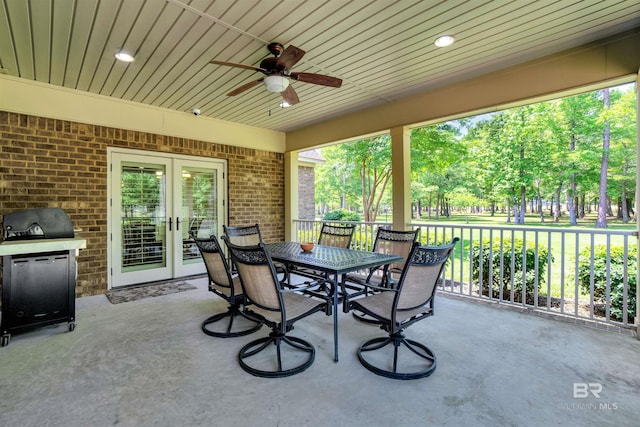 917 Rockaway Creek Rd, Atmore, AL 36502 - view of patio / terrace featuring ceiling fan, outdoor dining area, area for grilling, and french doors
