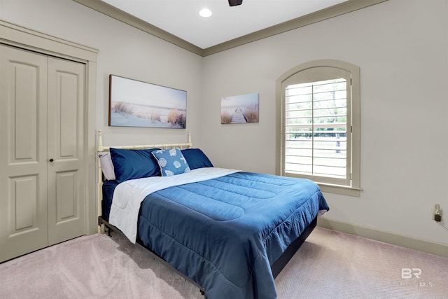 917 Rockaway Creek Rd, Atmore, AL 36502 - bedroom with light colored carpet, ceiling fan, recessed lighting, and baseboards