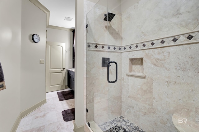 917 Rockaway Creek Rd, Atmore, AL 36502 - full bathroom featuring vanity, a shower stall, and visible vents