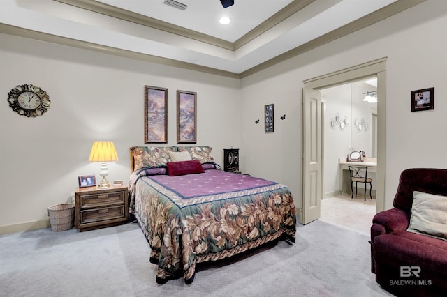 917 Rockaway Creek Rd, Atmore, AL 36502 - carpeted bedroom featuring ornamental molding, recessed lighting, baseboards, and a tray ceiling
