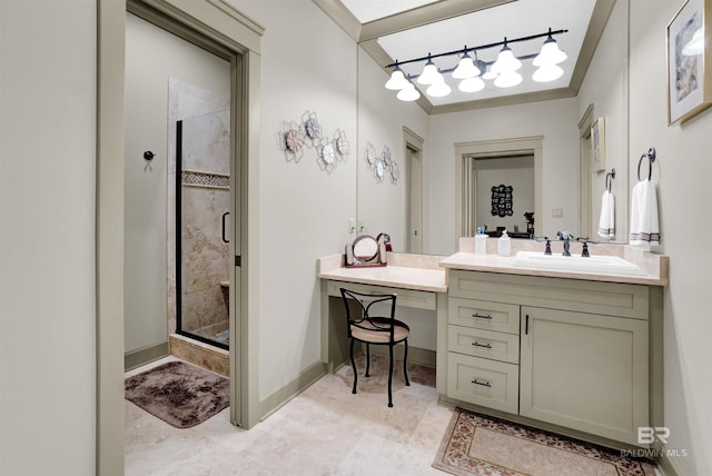 917 Rockaway Creek Rd, Atmore, AL 36502 - full bath featuring a stall shower, vanity, and baseboards