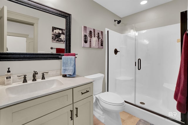 917 Rockaway Creek Rd, Atmore, AL 36502 - full bath with a shower stall, toilet, recessed lighting, vanity, and tile patterned flooring