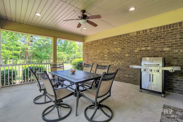 917 Rockaway Creek Rd, Atmore, AL 36502 - view of patio / terrace featuring a grill, ceiling fan, and outdoor dining area